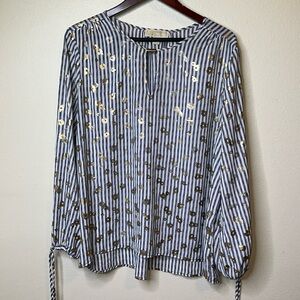 Michael Kors Sz Large Blue Stripes Gold Print Large